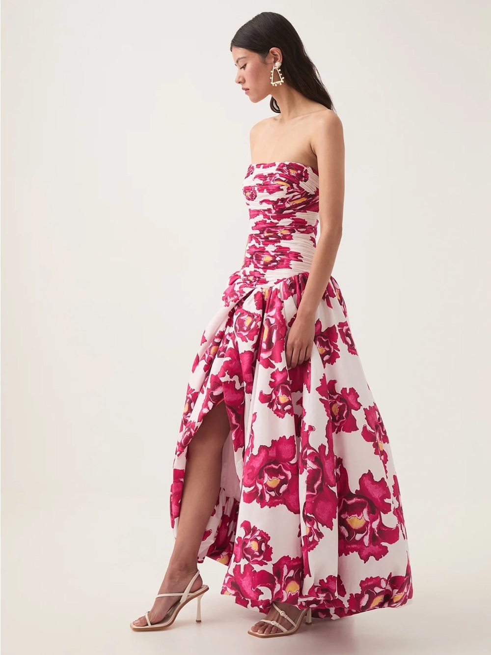 Aje Behold Strapless Floral Maxi Dress in White and Fuchsia (Boldly Blooming) - Picture 8 of 8
